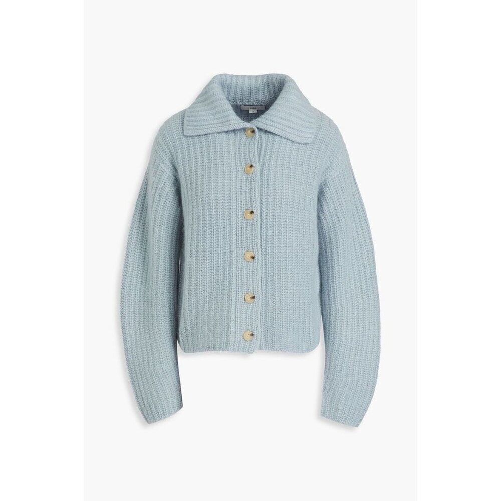 Vince Ribbed Wool-Blend Cardigan Light Blue Size XS
